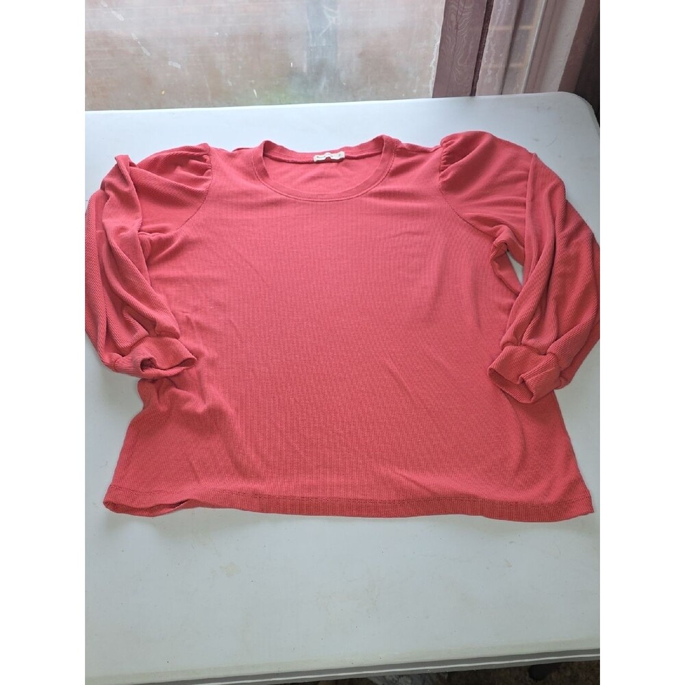 Marine Layer Lexi Rib Puff Balloon Sleeve Rust Top Tencel Sz XL